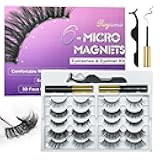 10 Pairs Magnetic Eyelashes with Eyeliner, Magnetic Lashes Natural Looking, Magnetic Eyelash Kit,Latest Six Magnets, With 3D 5D Reusable False Lashes, Easy to Wear, No Glue Needed