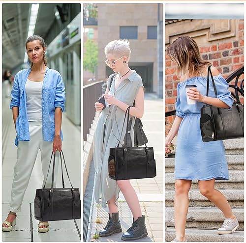 Miniatura 6 de Bolsa de cuero para perros pequeños, gatos, cachorros, bolsa de mano portátil aprobada por aerolíneas (negro)