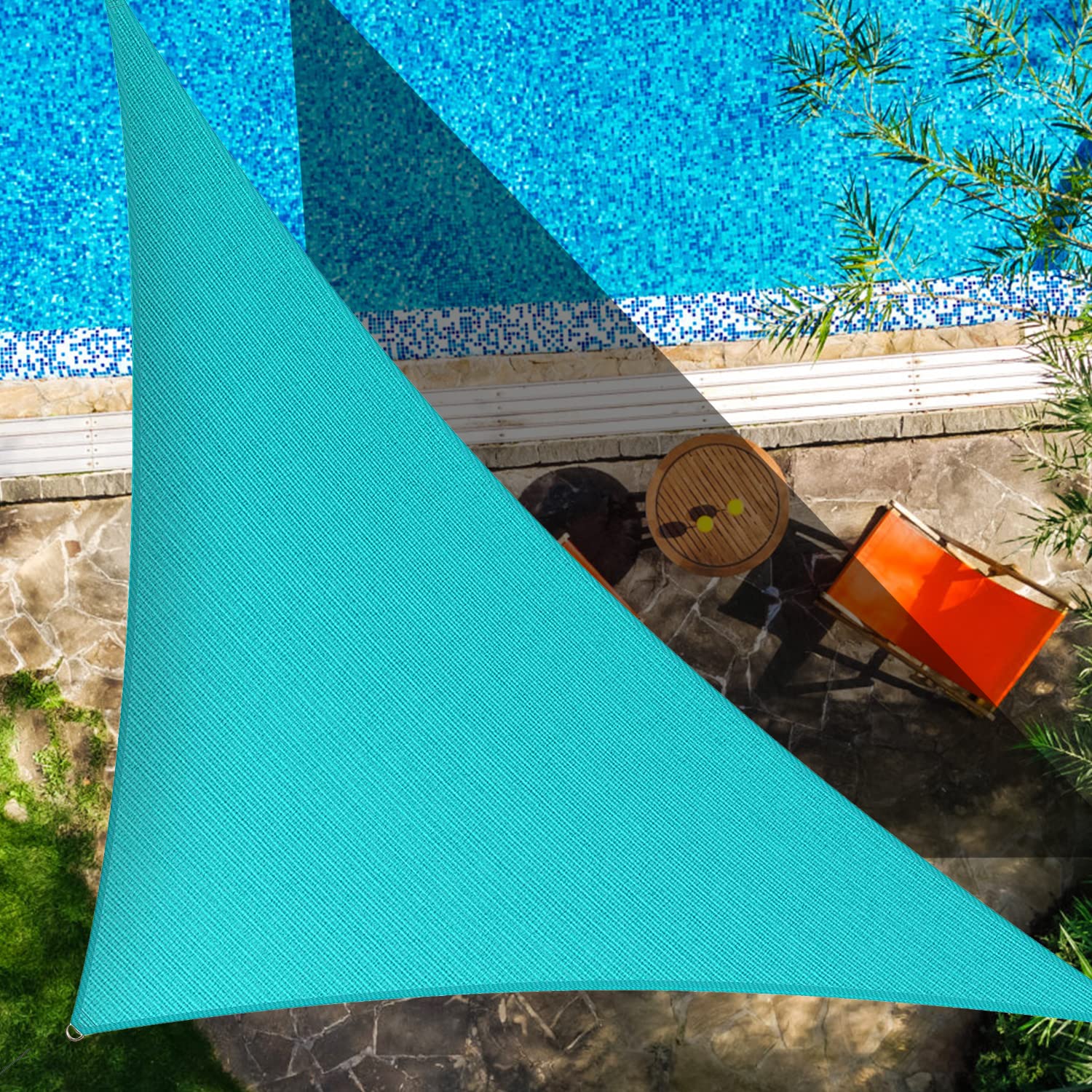 16' x 16' x 22.6' Turquoise Right Triangle Sun Shade Sail,95% UV Blockage,Water & Air Permeable, Commercial, Custom Size Accepted