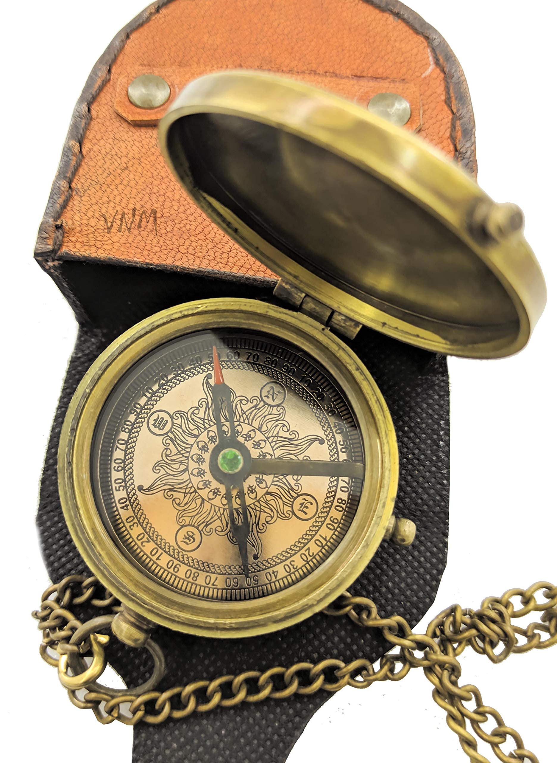 Boussole De Poche Vintage En Laiton Gravée « Happy Anniversary My Dear » – Avec étui En Cuir Et Chaîne, Cadeau Romantique Pour Mari Ou Femme