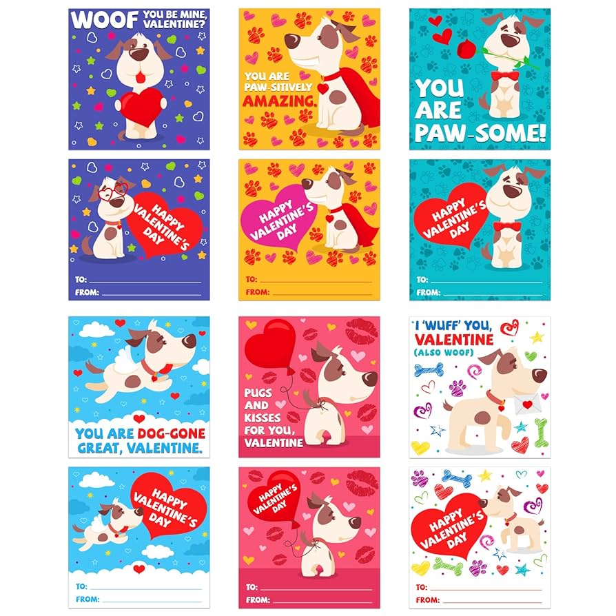 Amazon.com : PETCEE Valentines Day Cards for Kids,30PCS Dog Valentines Day Gifts Cards with Envelopes Valentines Exchange Cards for School Classroom Valentine Party Favor Tag for Boys Girls to Write - To - for Free Printable Dog Valentines Day Cards