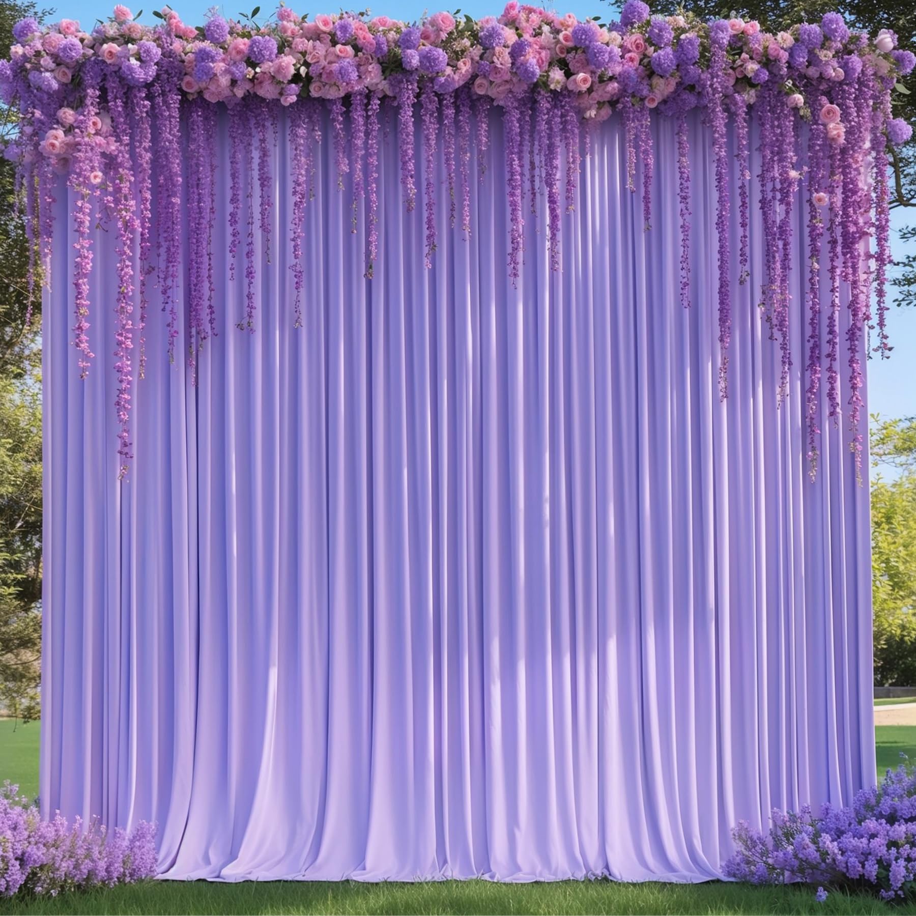 Photo 1 of 8x10FT Lavender Backdrop Curtains for Wedding Parties, Wrinkle Free Polyester Photography Backdrop Drapes for Wedding Baby Shower Birthday Parties Stage Background Stand Decorations 4x10ft,2 Panels