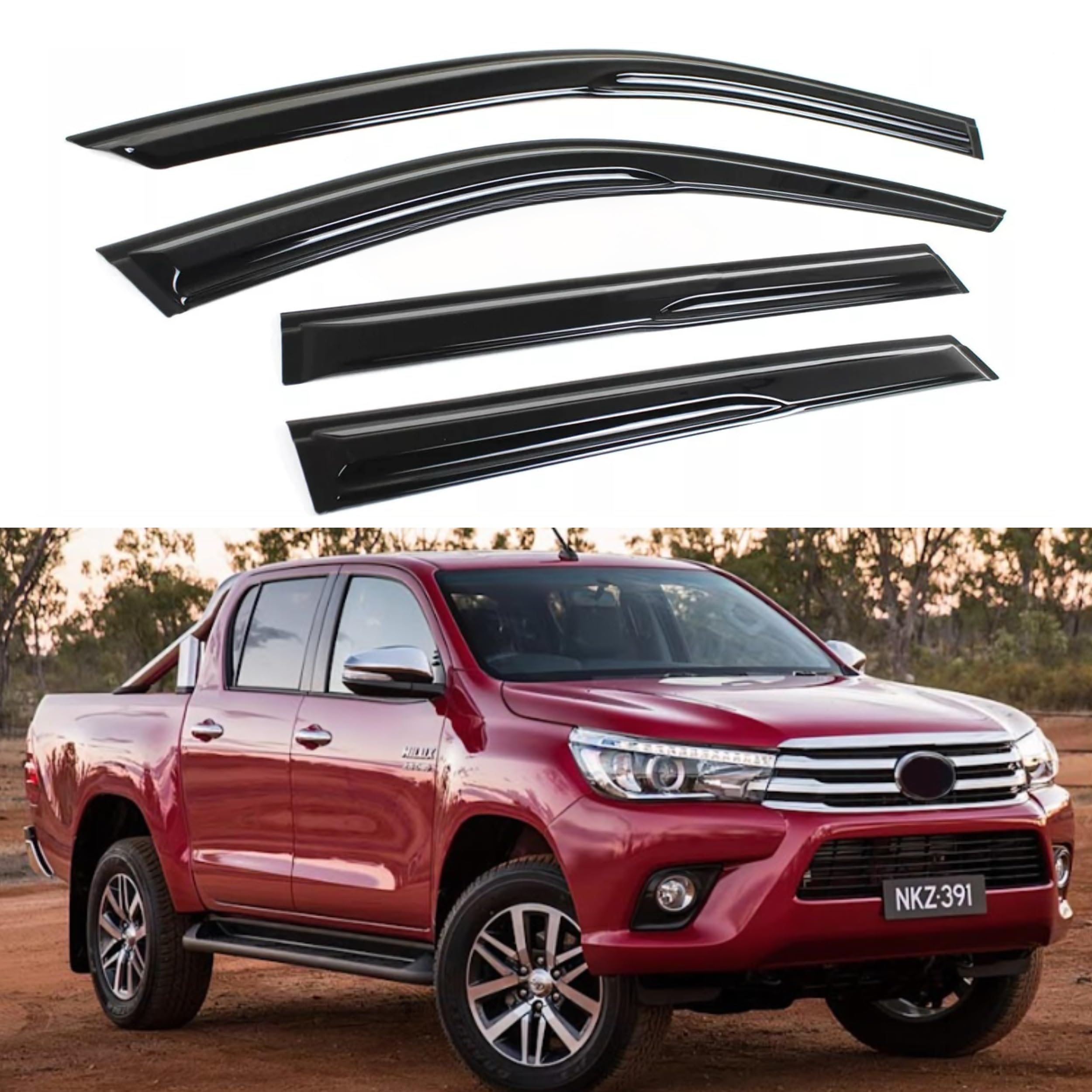 IG Window Visor for Toyota Hilux Double Cab 2005-2015, Rain Guard Tape-On Durable Wind Side Vent Window Deflector Mugen Style, 2005 2006 2007 2008 2009 2010 2011 2012 2013 2014 2015