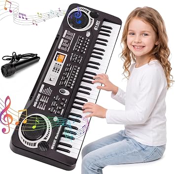 61 Key Piano Keyboard for Kids Portable Electronic Musical Instrument with Microphone Digital Keyboard with 16 Tones 10 Rhythms 8 Percussion Sounds 6 Demo Songs Christmas Gift for Boys Girls