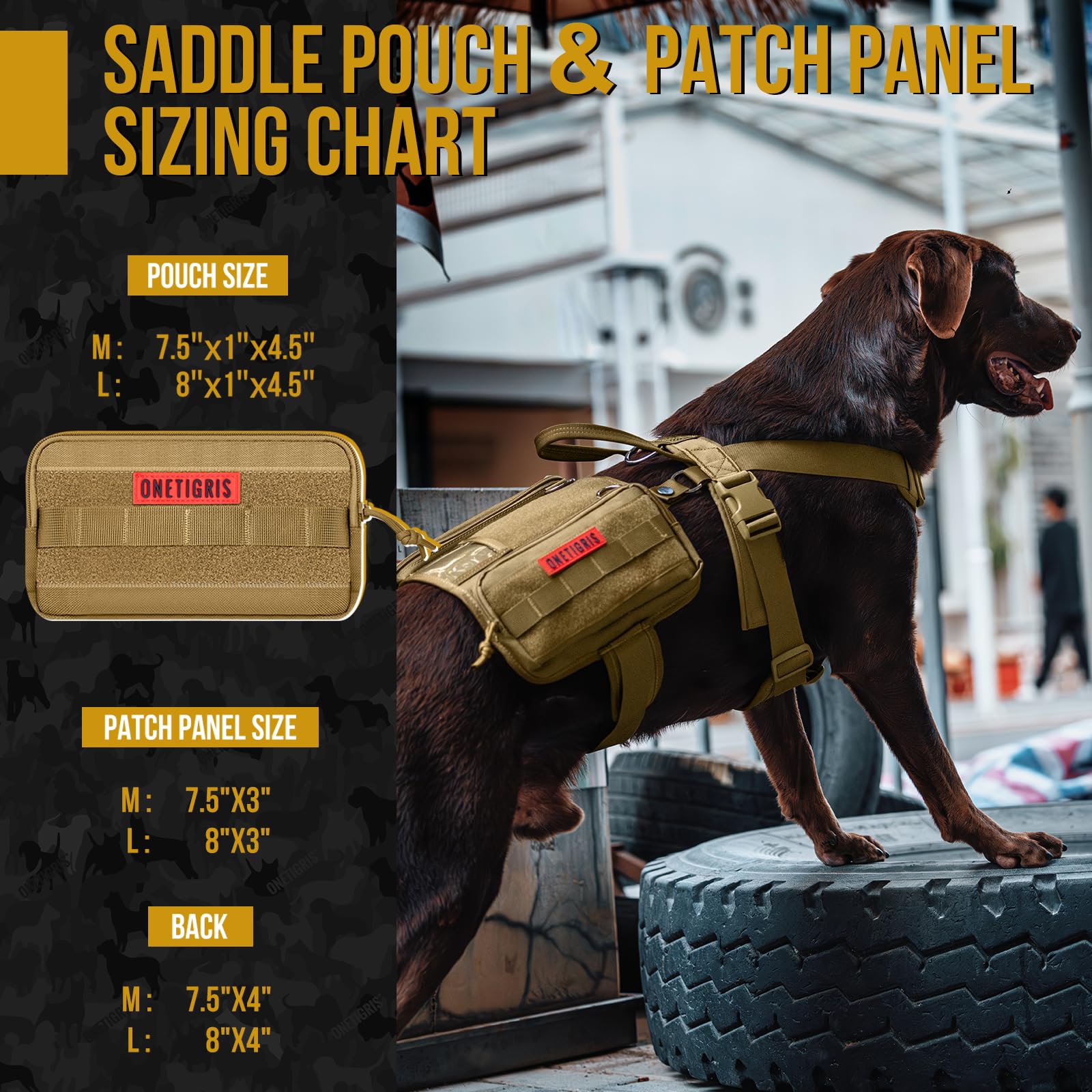 OneTigris Service Dog Vest Harness, Service Dog Cape Guardian Dog Molle Backpack with Pouches for Medium and Large Dogs (Brwon, M) - Image 4