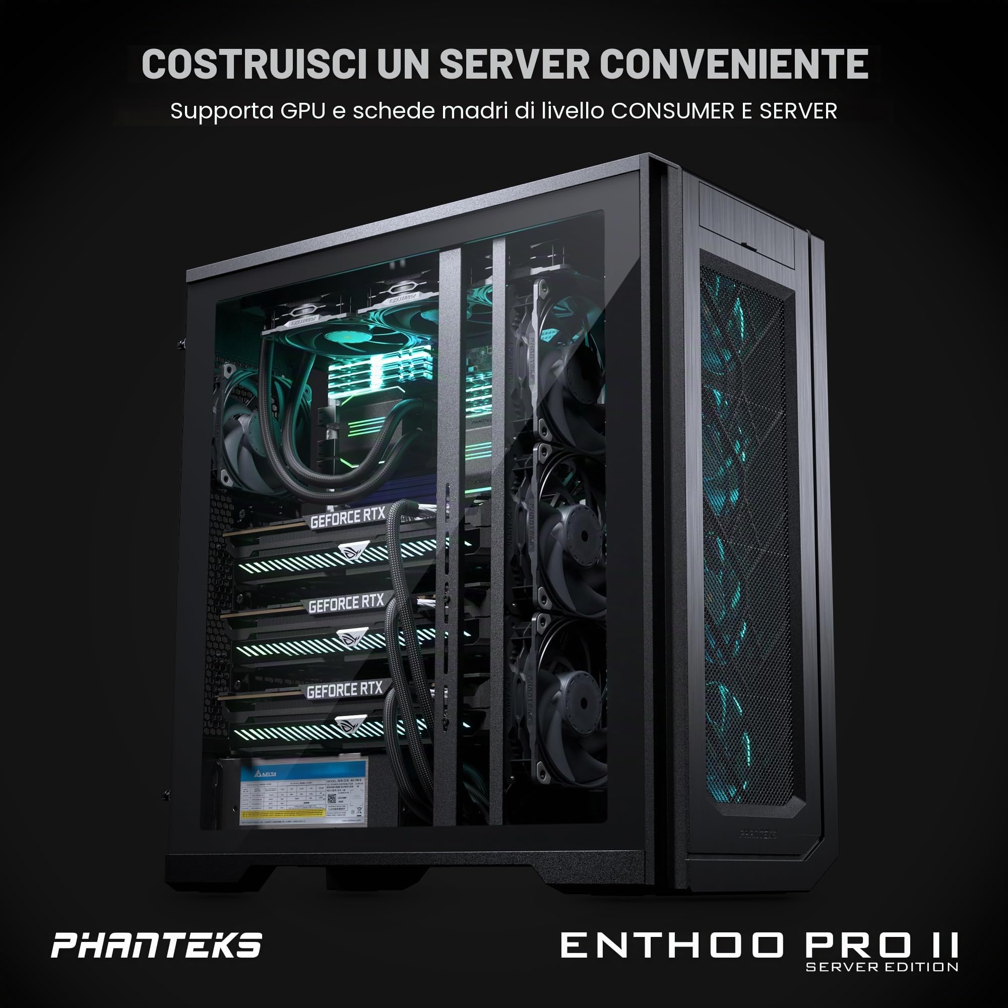 Phanteks Enthoo Pro 2 - Server Edition - Ft - E-Atx - Seitenteil Mit Fenster (geh?rtetes Glas) - Keine Spannungsversorgung - Satin Black - Usb/audio