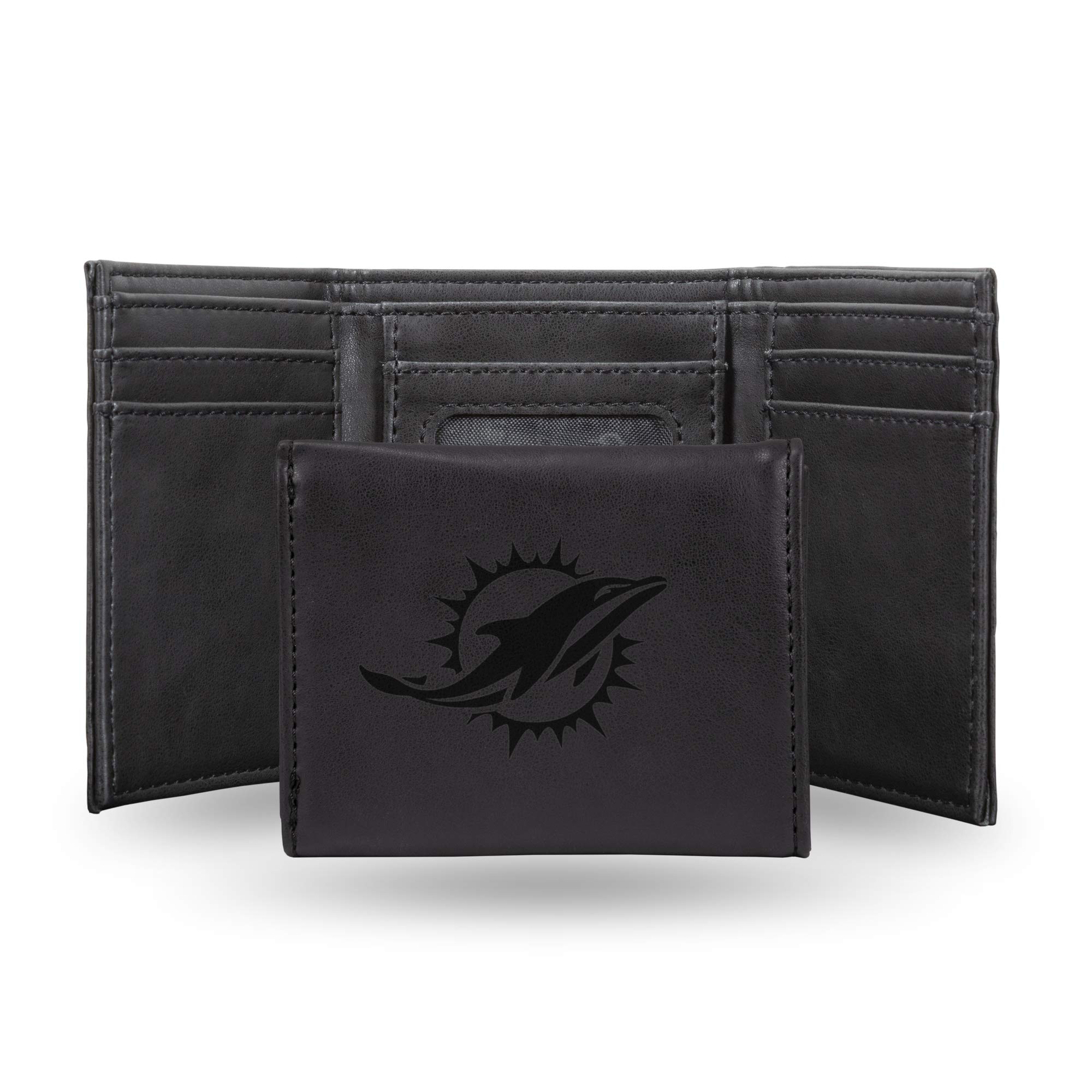 Rico Industries Unisex Laser Engraved Trifold Wallet, Miami Dolphins,Lightweight Black