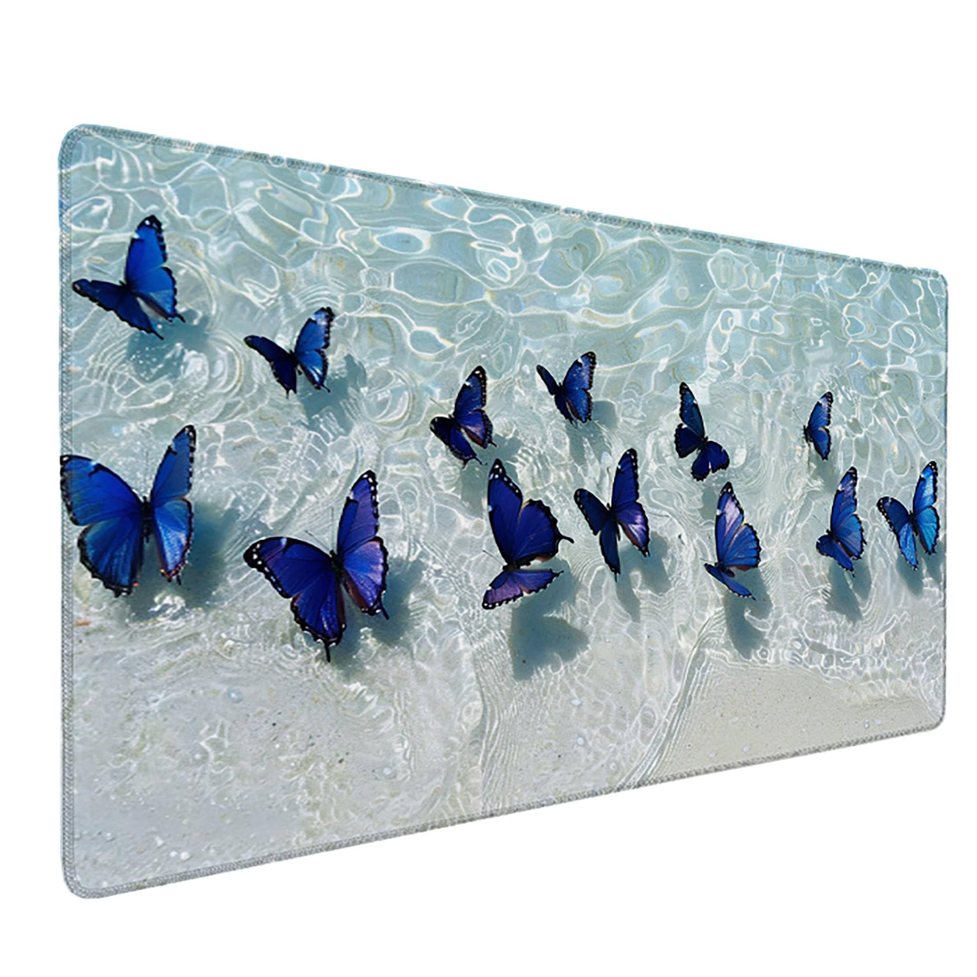 Niebieska podkładka pod mysz XXL, podkładka na biurko, 1200 x 600 cm, szyte krawędzie, podkładka pod mysz, gumowa podstawa, motyl, podkładka pod mysz, stabilna przyczepność na gładkich powierzchniach,