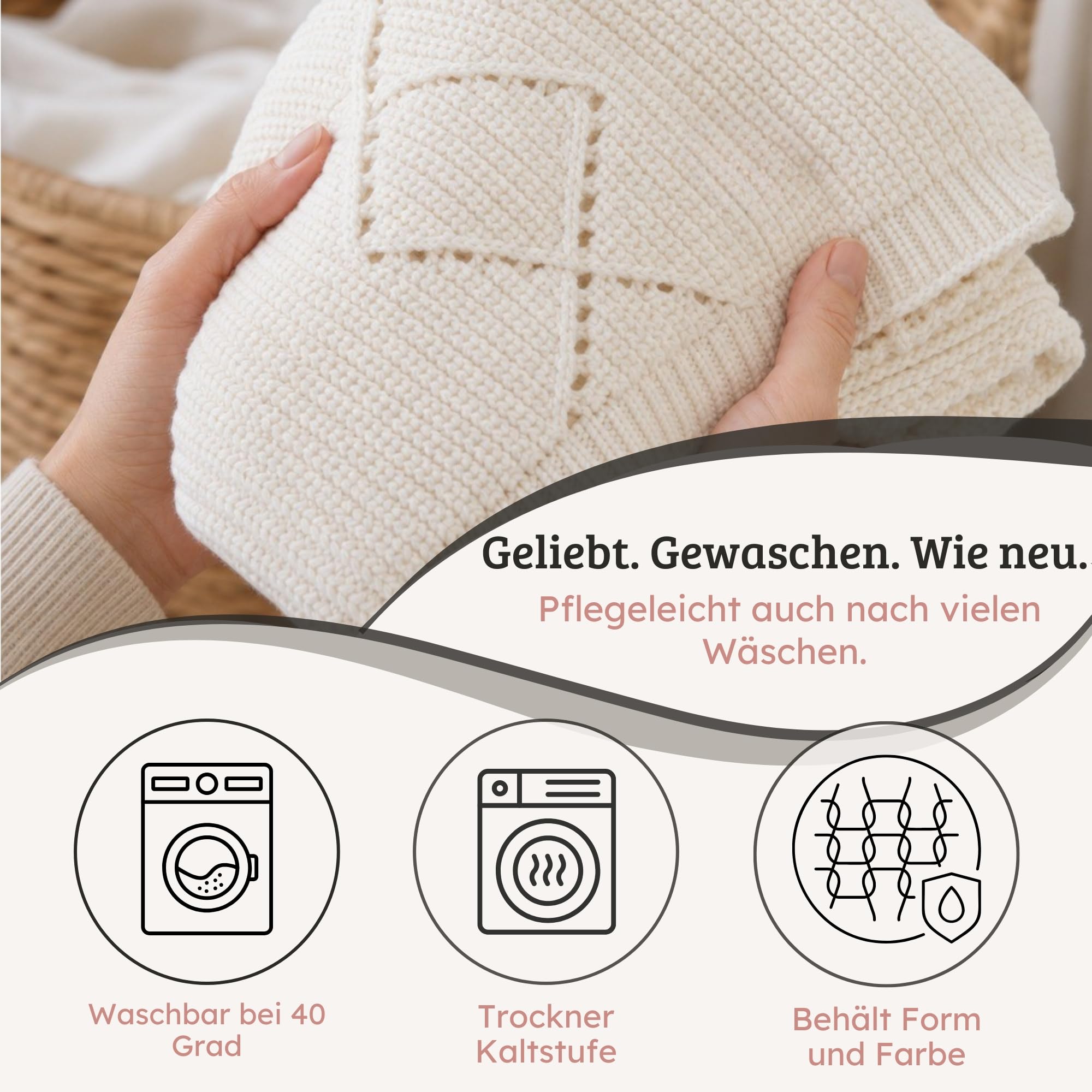 Coperta lavorata a maglia in cotone biologico, 100 x 80 cm | Struttura a maglia fine, certificata GOTS, morbida e traspirante, ideale per neonati e passeggini
