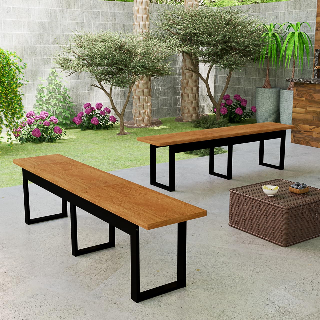 Kit 2 Bancos de MDF 160cm com Base de Ferro Preto Estilo