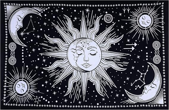 THE ART BOX Room Decor Wall Art Home Decor Tapestry For Bedroom Aesthetic Wall Decor Bedroom Accessories Aesthetic Room Decor Sun And Moon Psychedelic Mystic Tapestry Yoga Meditation
