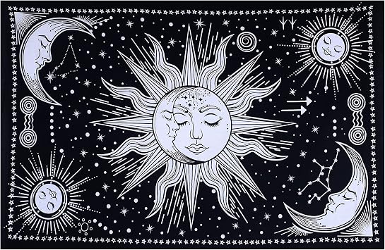 THE ART BOX Room Decor Wall Art Home Decor Tapestry For Bedroom Aesthetic Wall Decor Bedroom Accessories Aesthetic Room Decor Sun And Moon Psychedelic Mystic Tapestry Yoga Meditation