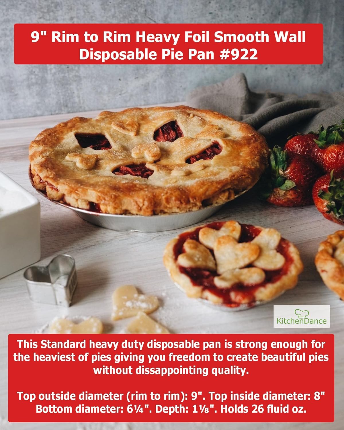 KitchenDance 9 Inch Heavy Duty Aluminum Pie Tins - Oven and Freezer Safe Disposable Pie Pans - Ideal for Restaurants and Bakeries - Reusable and 100% Recyclable Gauge Aluminum - 409 (50, Silver)