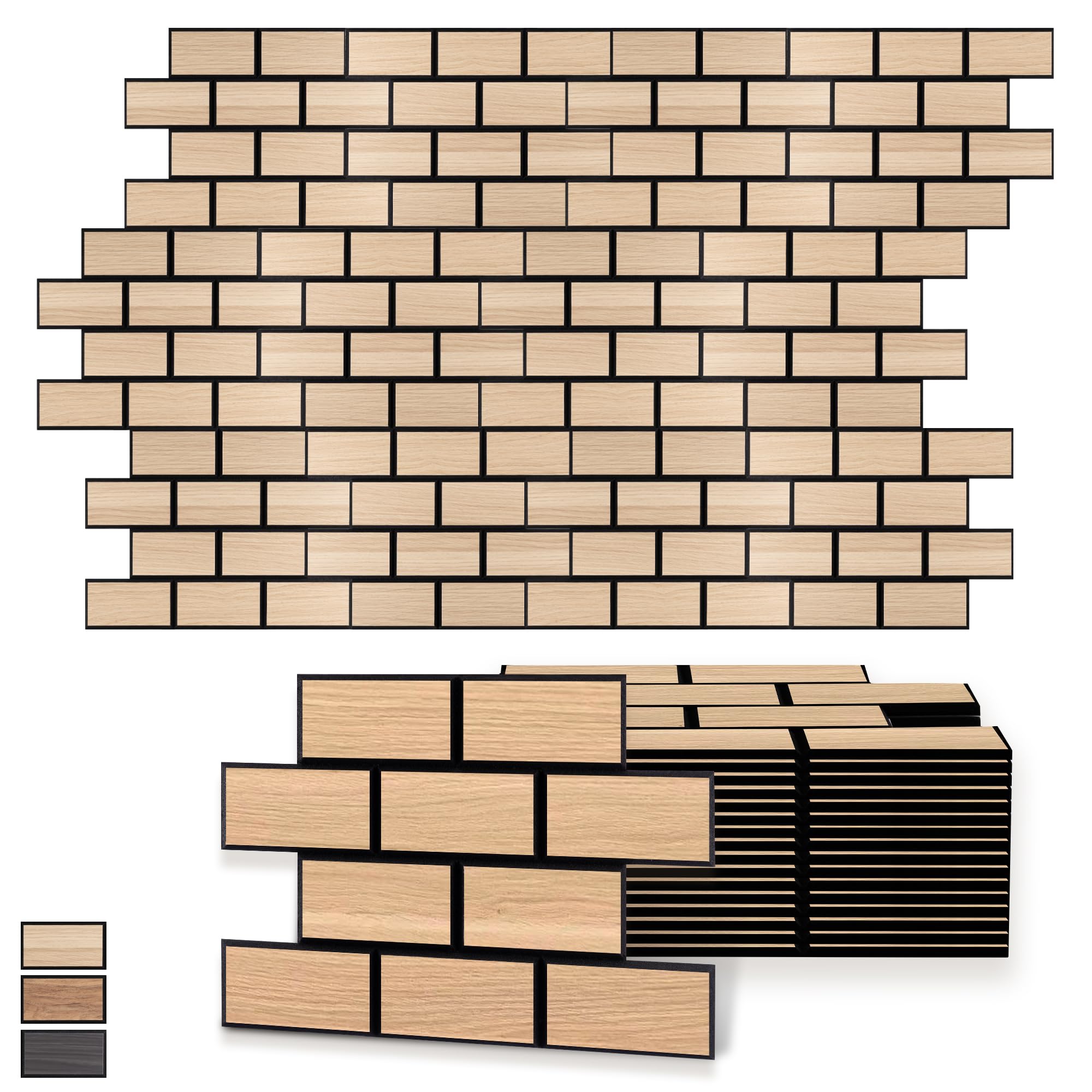 WoveN SounD Brick Acoustic Panels, Natural Oak, 16 Pack, 16x12 in