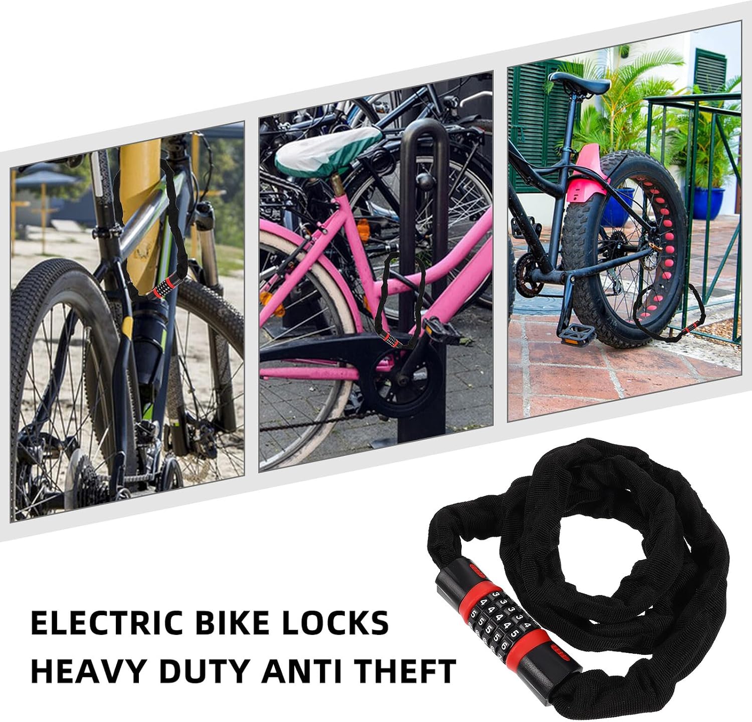 Alipis Bike Chain Lock Combination Security Lock 1.5m Waterproof Anti-Theft for Bicycle and E-Bike Outdoor Cycling Safety