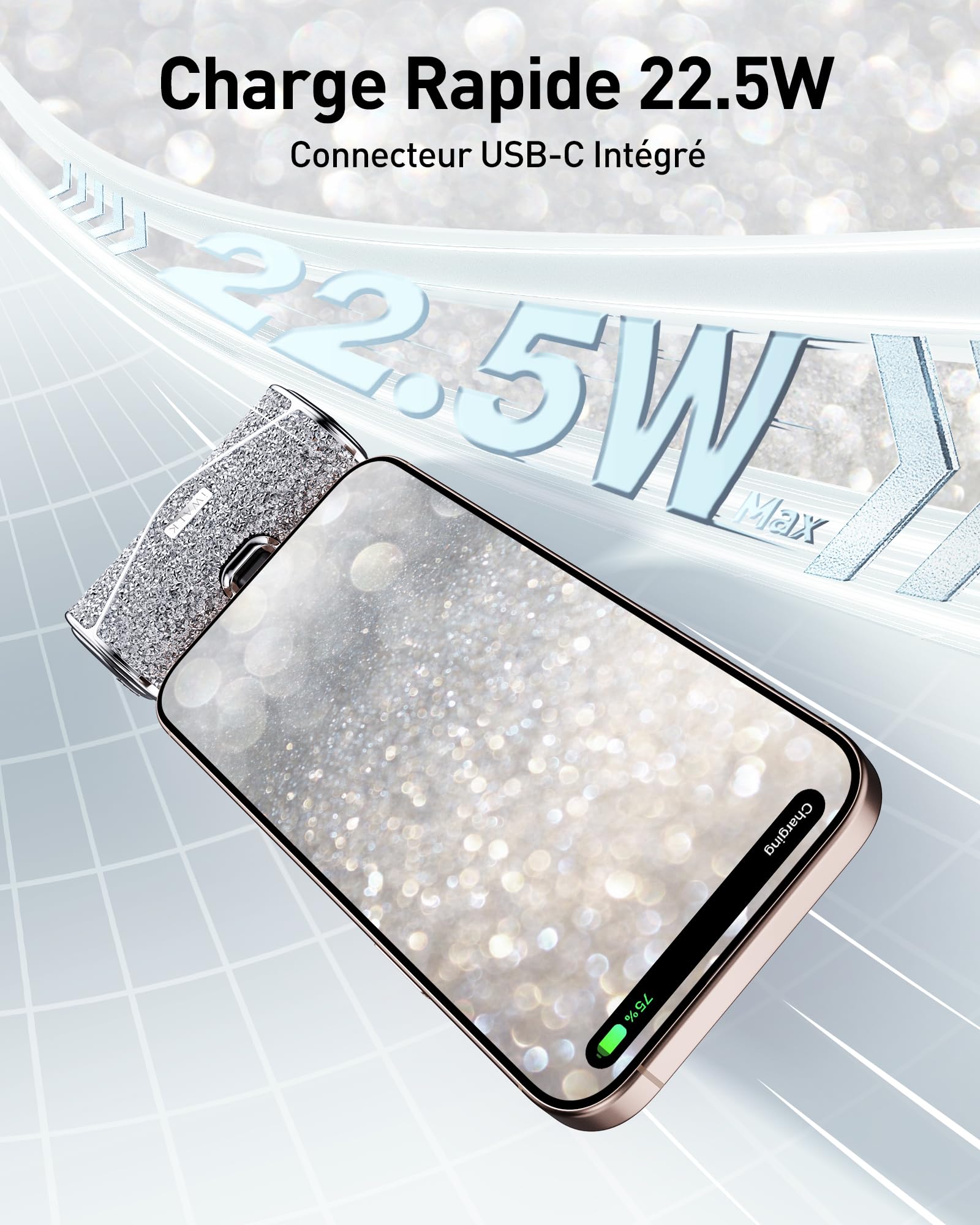 iWALK Amélioré Batterie Portable Étincelante 22,5W, 5000mAh Power Bank pour iPhone 16/15 Série, Mini Batterie avec Connecteur USB-C Intégré Compatible avec Samsung S25/24 Série, iPad Pro/Air, AirPods