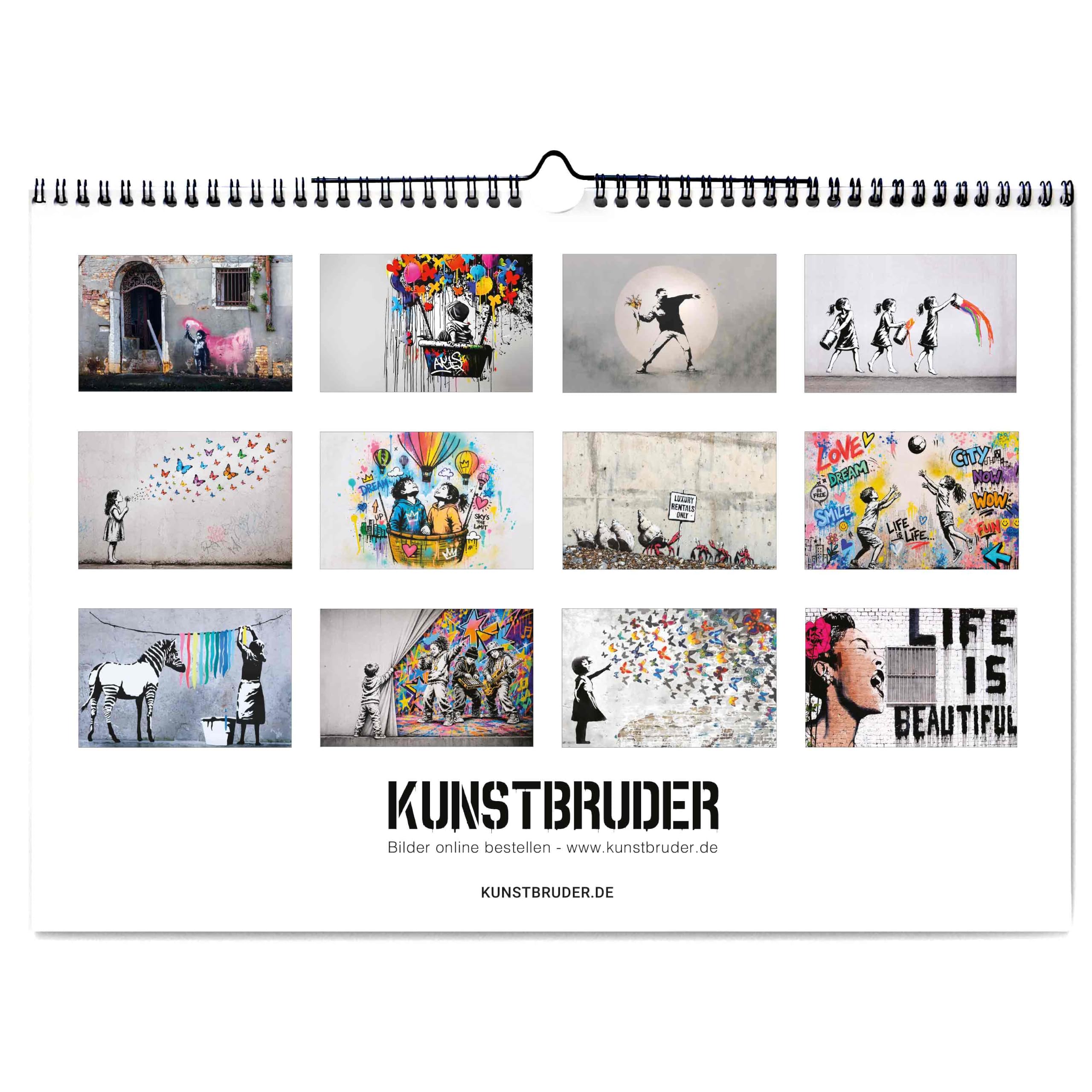 Banksy Bilder Kalender 2027 A2 Quer Junge, Wandkalender in XXl Format mit den schönsten street art Bildern - Jahreskalender 2027 Banksys Wohnzimmerkalender Bürokalender (Streetart)