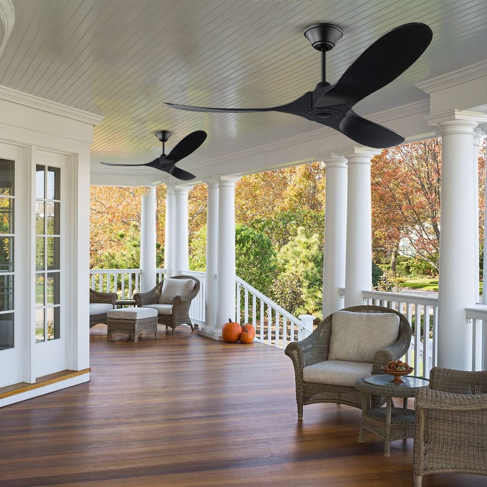 ZHUYILONG 60 Inch Black Ceiling Fan with Remote, Modern 3 Blade Wood Ceiling Fan No Light, Farmhouse Indoor Outdoor Reversible DC Motor Ceiling Fans Without Lights for Patios/Porch/Living Room