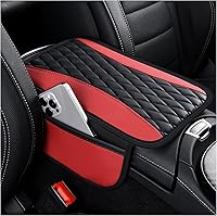 IHOTDER Patchwork Leather Car Center Console Armrest Cover with Side Storage Pockets - Stylish Red Upgrade for Protection & Comfort