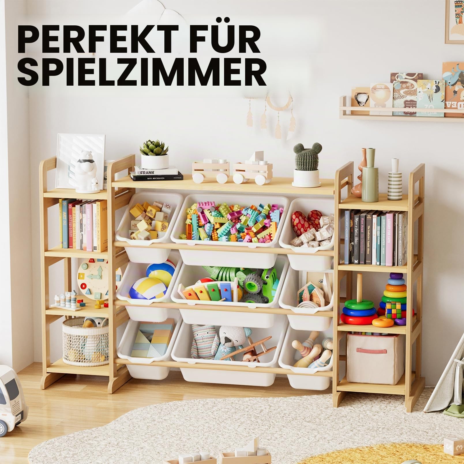 SpaceAid Großer Spielzeug-Organizer, 9 Regale, 9 Behälter, Spielzeug-Organizer, Bücherregal, Kinder-Aufbewahrungsregal, Spielzeugbox, Bücherregal für Schlafzimmer, Spielzimmer, Organisation