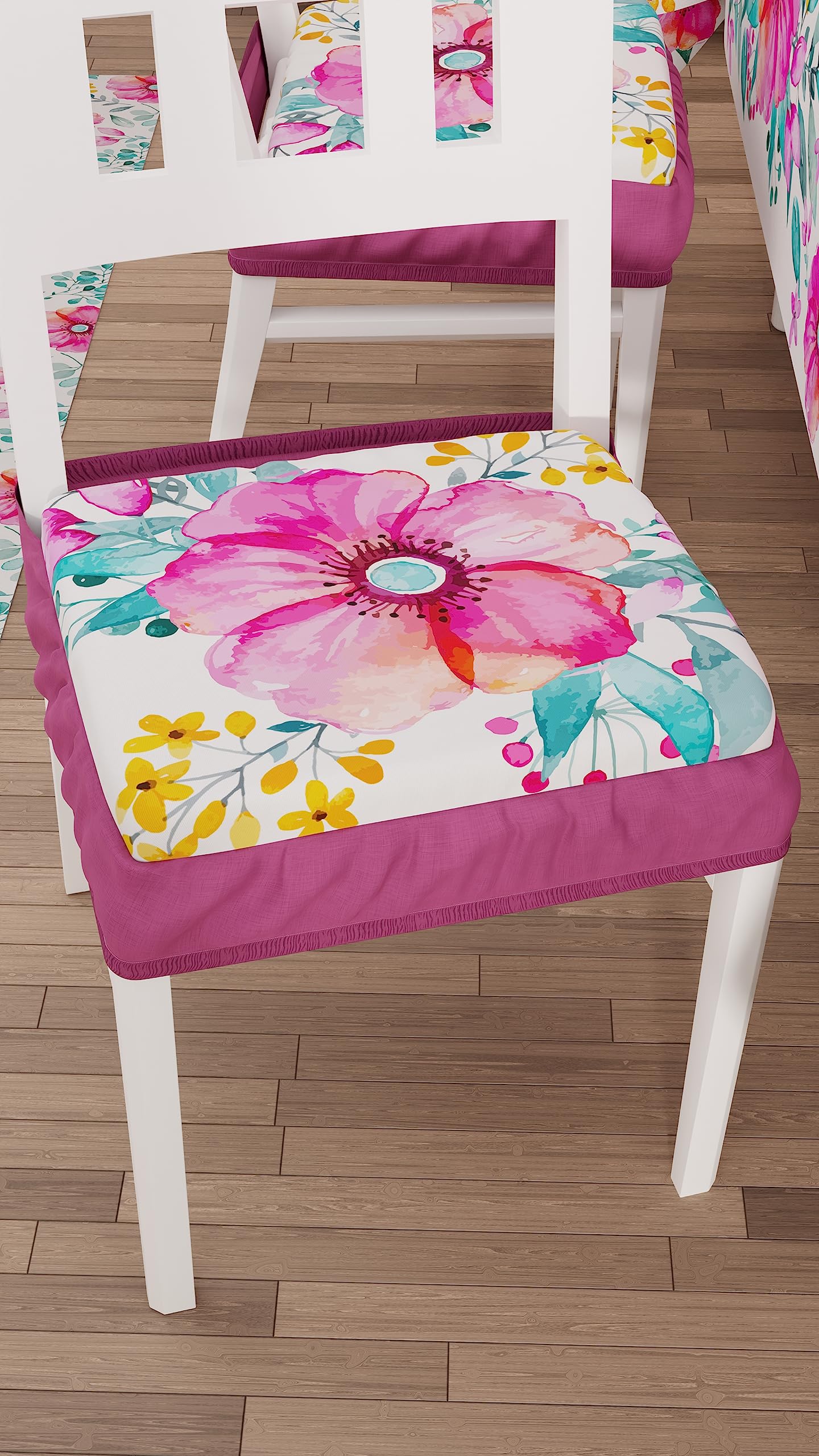 PETTI Artigiani Italiani - Lot de 6 Galettes de Chaise avec Élastique, Coussins pour Chaise en Microfibre Hypoallergénique, Motif Floral 01, 40x40 cm, 100% Made in Italy