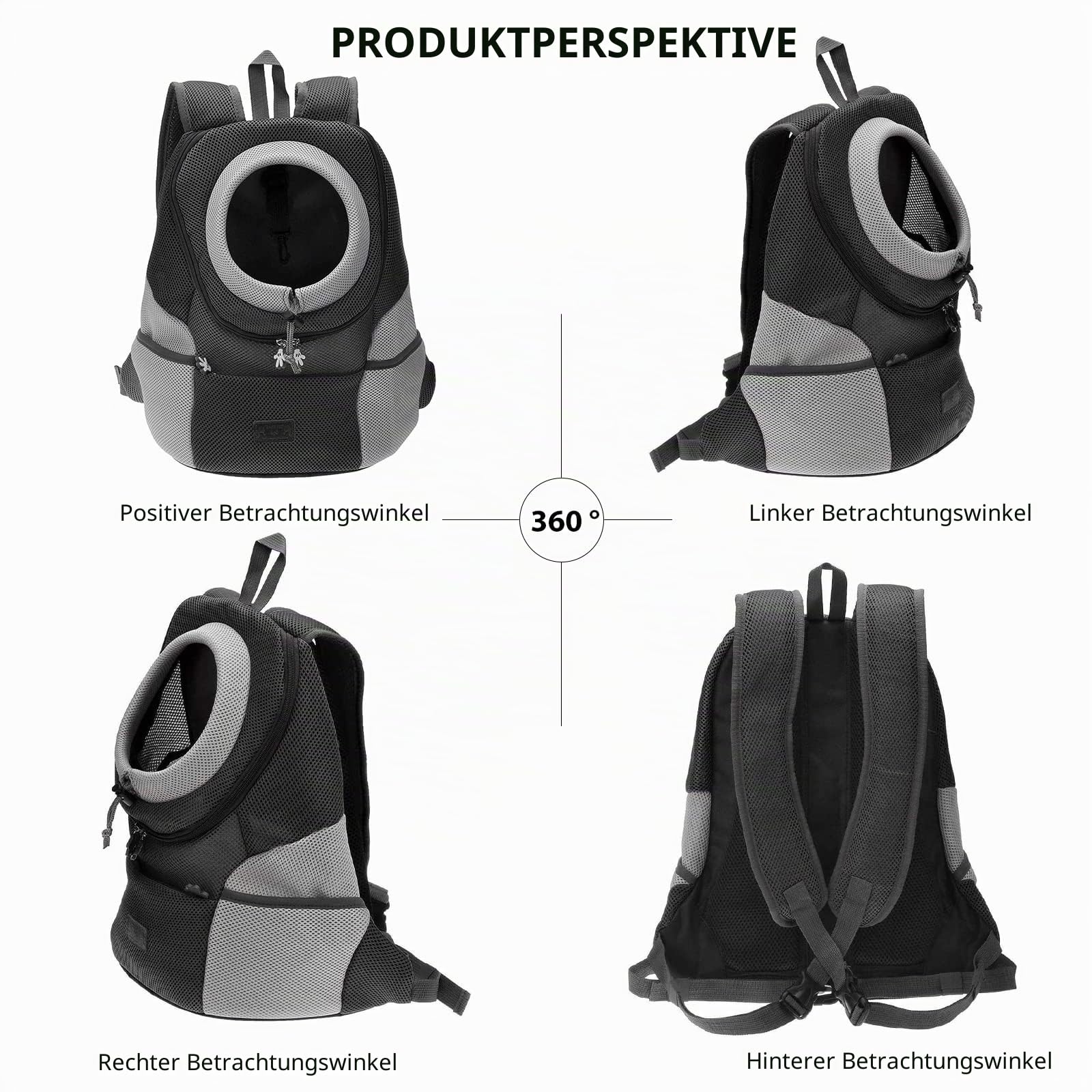 PETCUTE Rucksack für Haustier Atmungsaktive Verstellbar Haustiertragetasche Rucksack mit Fenster,Haustier Tasche für Hunde,Gepolsterter Schultergurt,Airline Genehmigt,Schwarz,L