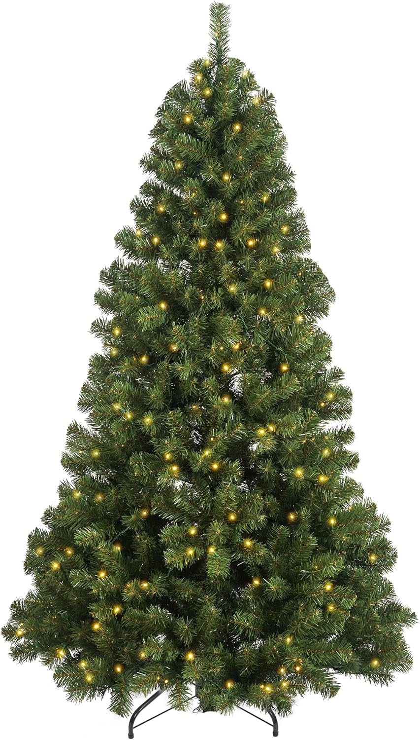 6.5 ft Prelit Christmas Tree, Artificial Christmas Tree with 250 LED Lights, 850 Tips Metal Stand and Hinged Branches Xmas Decoration for Home 6.5Ft