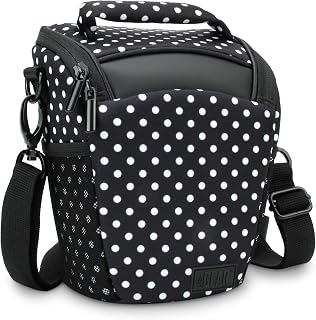 USA Gear DSLR Camera Case for Men and Women with Top Loading Accessibility, Adjustable Shoulder, Small Camera Sling Bag, Padded Handle - Camera Holster Bag for Nikon, Canon, Panasonic (Polka Dot)