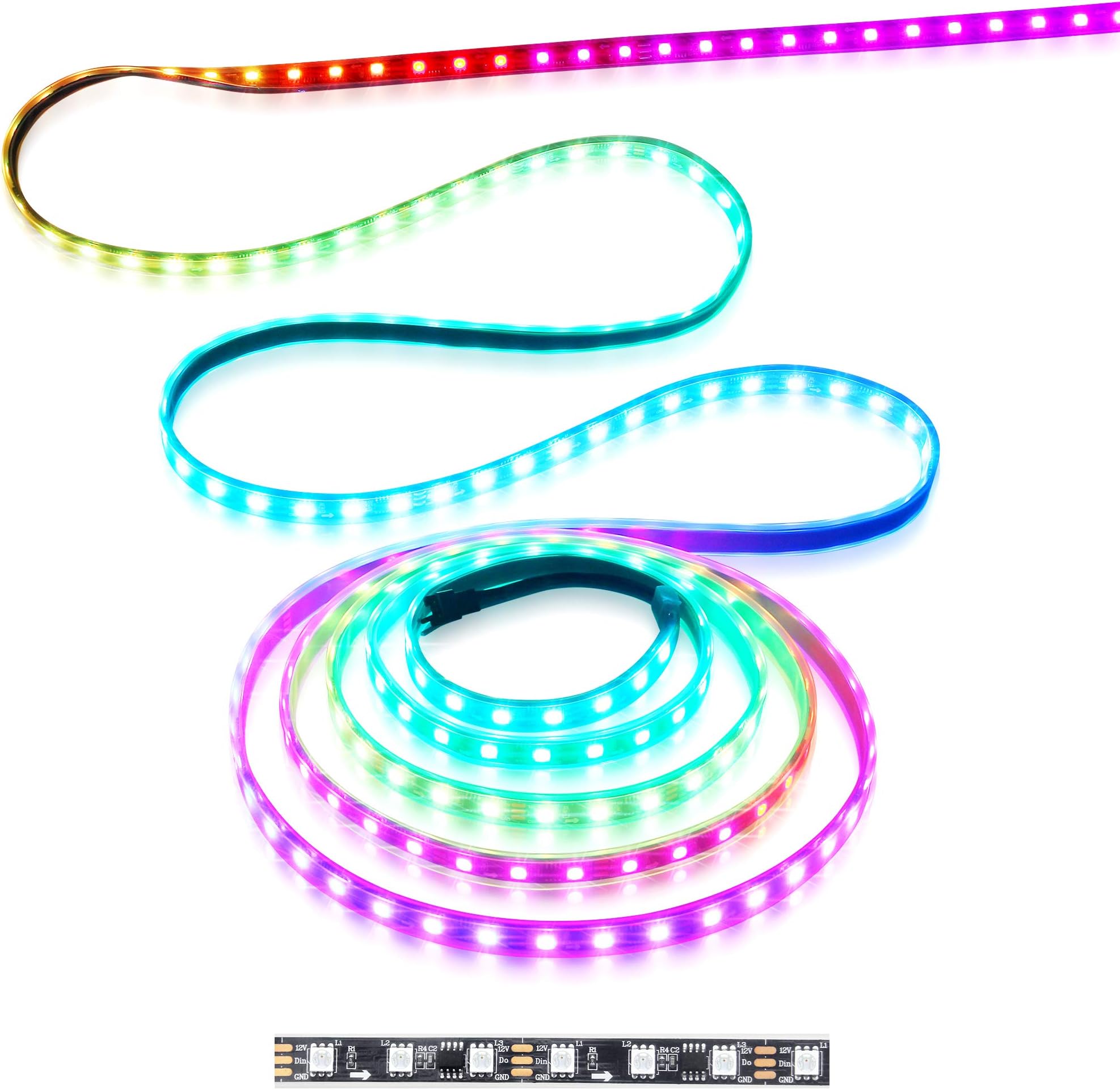 WS2811 Addressable LED Strip Light 5050 RGB 16FT 300 SMD (100 Pixels) Dream Color Waterproof IP67 Black PCB 12V DC