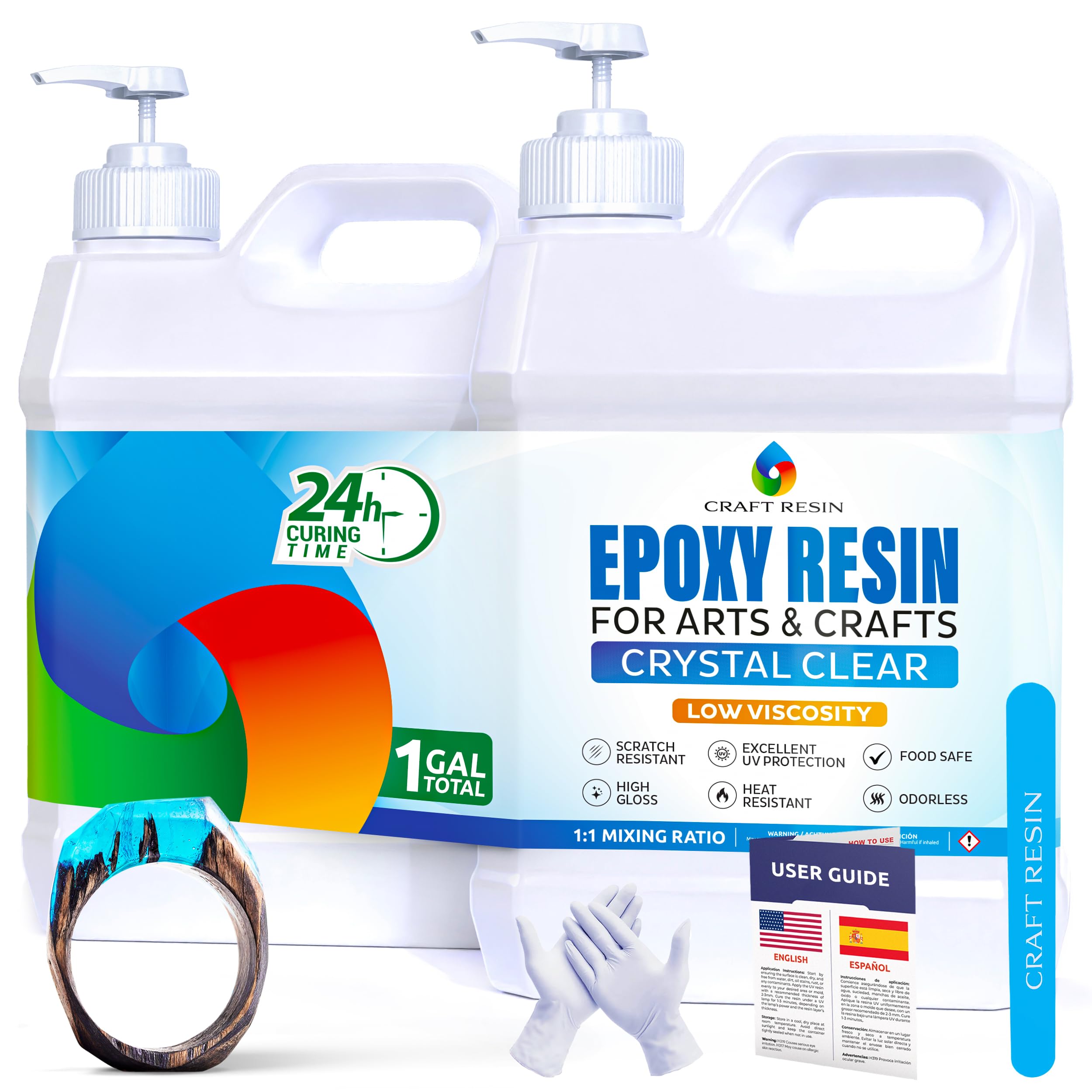 Craft Resin 1 Gallon Epoxy Resin Kit - Crystal Clear Epoxy Resin Kit & Hardener for DIY Art, Mold Casting, Jewelry Making, Coasters, Table Top, Countertop Coating - Food Safe, Heat & UV Resistant