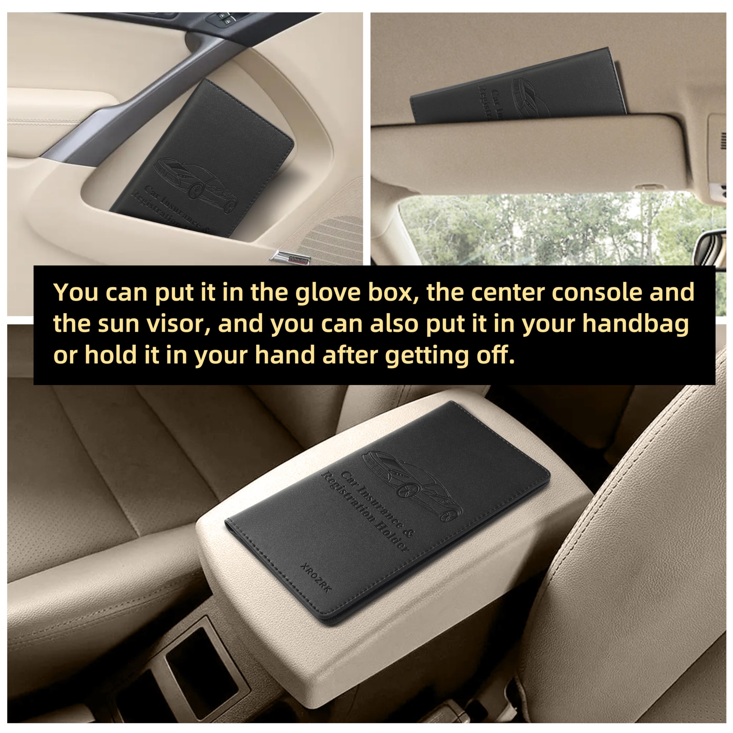 XROZRK Polyurethane, Leather Car Registration And Insurance Card Holder Document Wallet For Driver License & Other Essential Documents (Black) 4