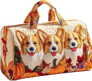Women's Quilted Weekender Duffel Bag – Foldable Lightweight Travel Tote for Overnight Gym | 18"x9"x9", Colorful Patterns (Cute Dog 05)