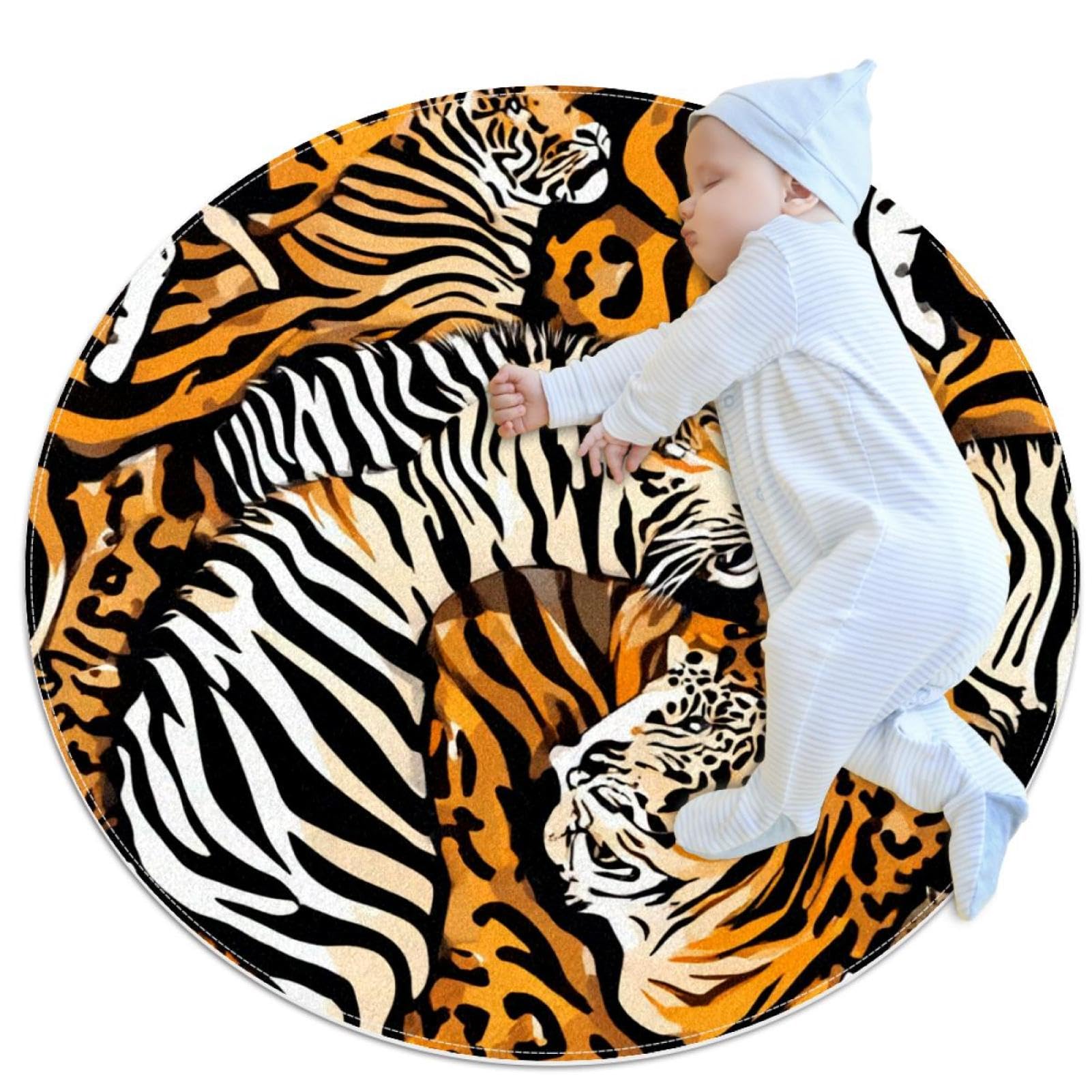 Tapis de salle de bain antidérapant rond 1m motif zèbre léopard tigre