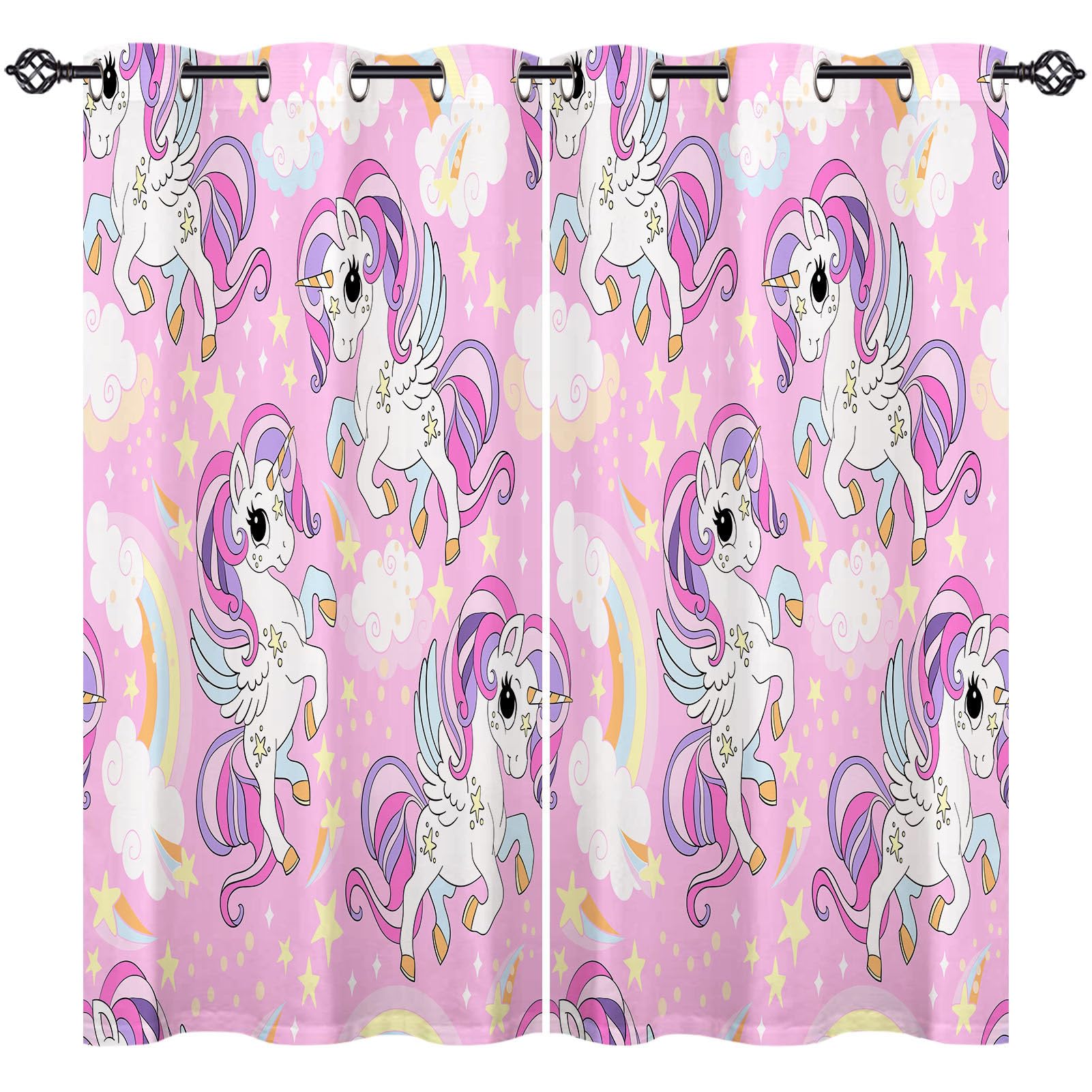 ANHOPE Custom Thermal Insulated Blackout Curtains Customized Size Curtains Cartoon Unicorn Rainbow Cloud Stars Print Pattern Personalized Drapes for Bedroom Living Room 2 Panels
