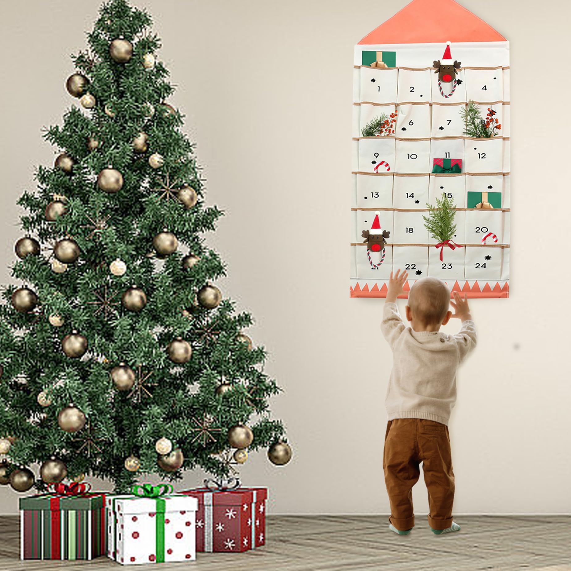 Gcroet Calendario dell'avvento in Tessuto con 24 Tasche Calendario avventato avventato per riempirti Un Calendario di Avventura per Avventure di Natale di Natale Riutilizzabile per Ornamenti Natalizi