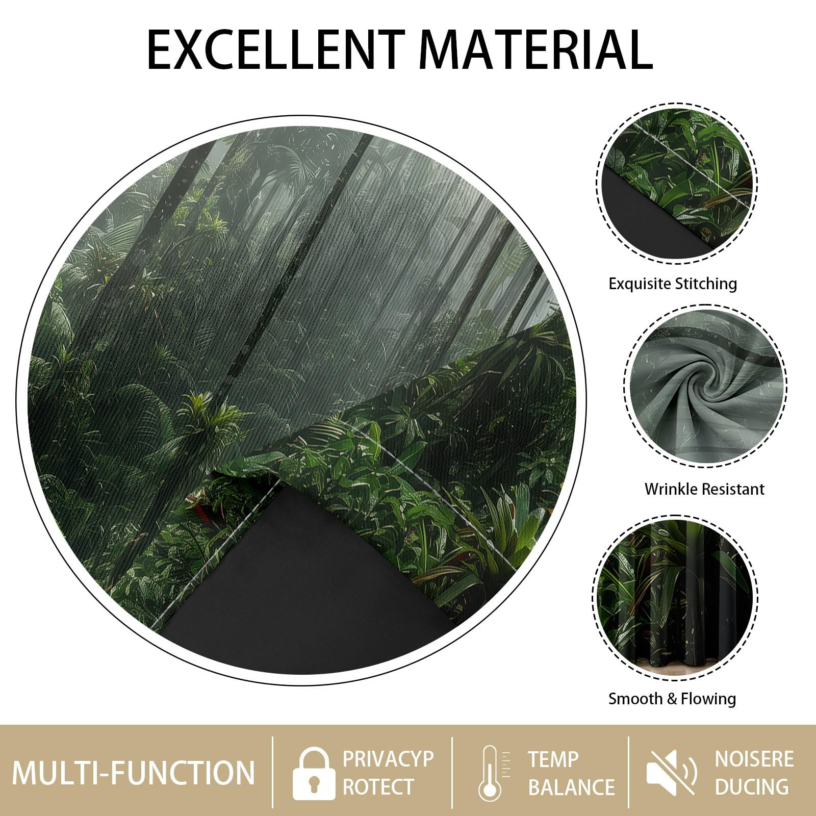 Rideaux Occultant Forêt Espace, Rideaux Occultant Troncs De Palmiers Tropicaux Rideau Thermiques Isolant Anti Froid et Chaleur Rideau à Oeillets pour Salle De Bain, 2 PCS, 91.5L X 160H cm