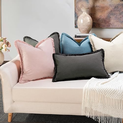 Vista 92 de ZWJD Juego de 2 fundas de almohada de 18 x 18 pulgadas, fundas de almohada blancas con flecos, de algodón, decorativas, cuadradas, para sofá, cama