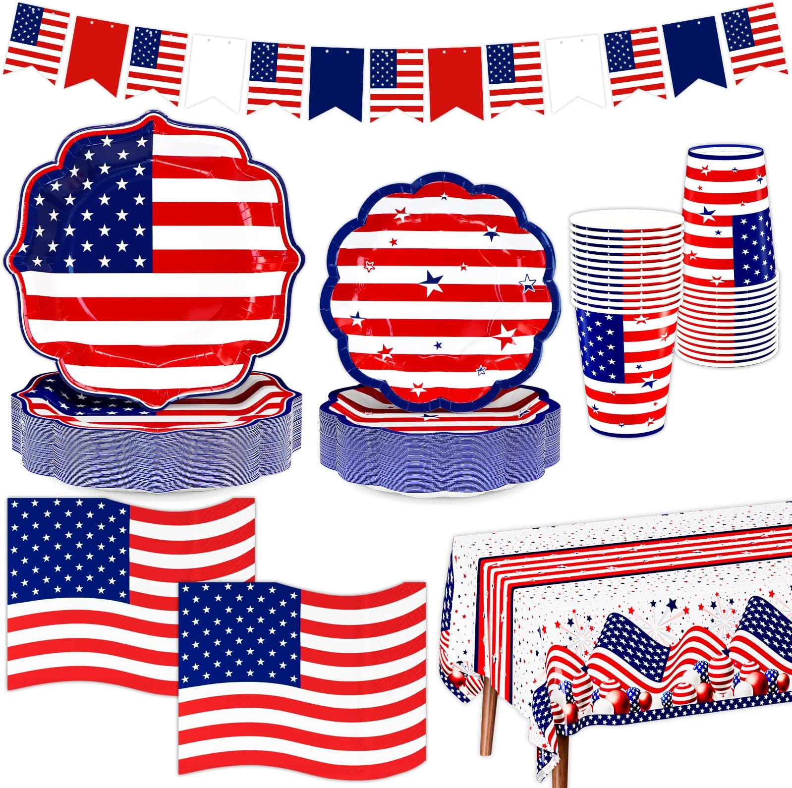 Patriotic Party Supplies,152Pcs American Flag Themed