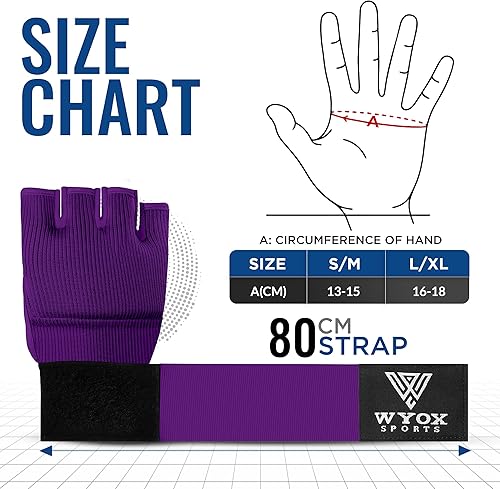 Miniatura 3 de WYOX Guantes interiores de boxeo de gel para hombres y mujeres, correa rápida de muñeca de 31.5 in, soporte acolchado para nudillos, MMA sin dedos,