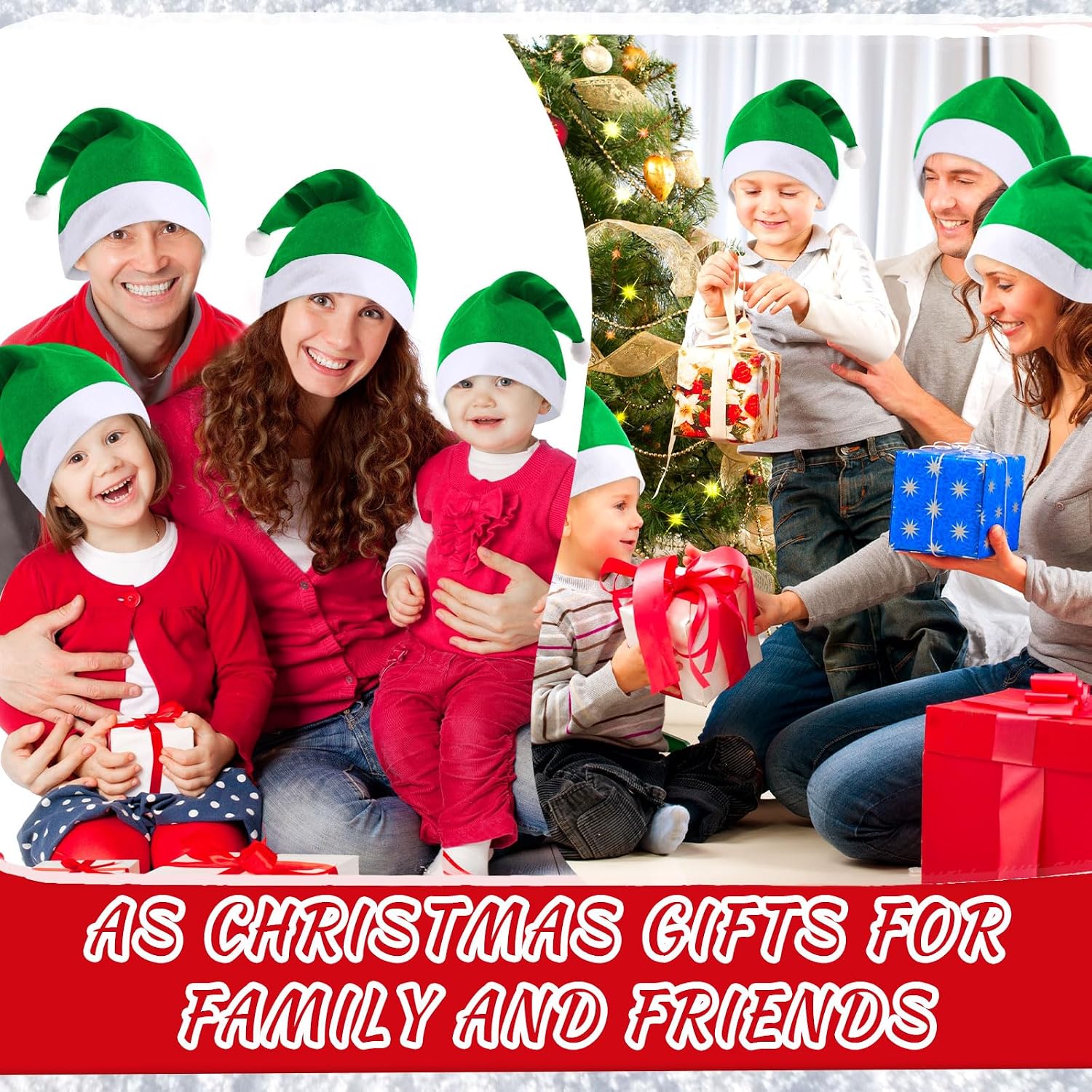 Vicenpal 200 Pcs Santa Hats Adult Bulk Christmas Party Hats Non Woven Fabric Xmas Santa Hat for Party Costume Supplies, 11 x 16 Inches (Green)