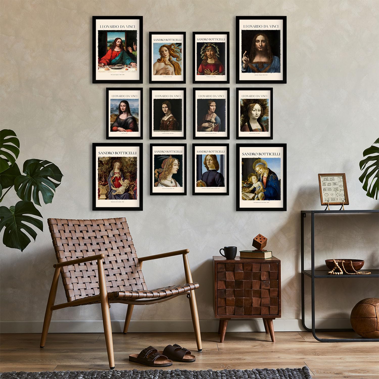 Nacnic Set di 12 stampe d'arte esclusive: capolavori di Botticelli e Da Vinci | Collezione di famosi pittori | Cornici nere | Formati A3 e A4 Poster d'arte per decorare le pareti