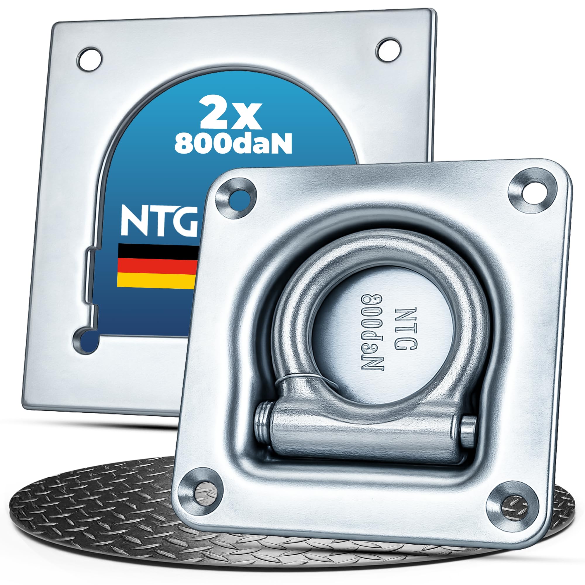 Anhänger Zurrösen mit Gegenplatten (2 bis 10 Stück) | Hochwertig Verarbeitet | Zurrmulden mit Einer Zugkraft von 800daN pro Zurrhaken | Verzurrösen aus verzinktem Stahl (2 Stück)
