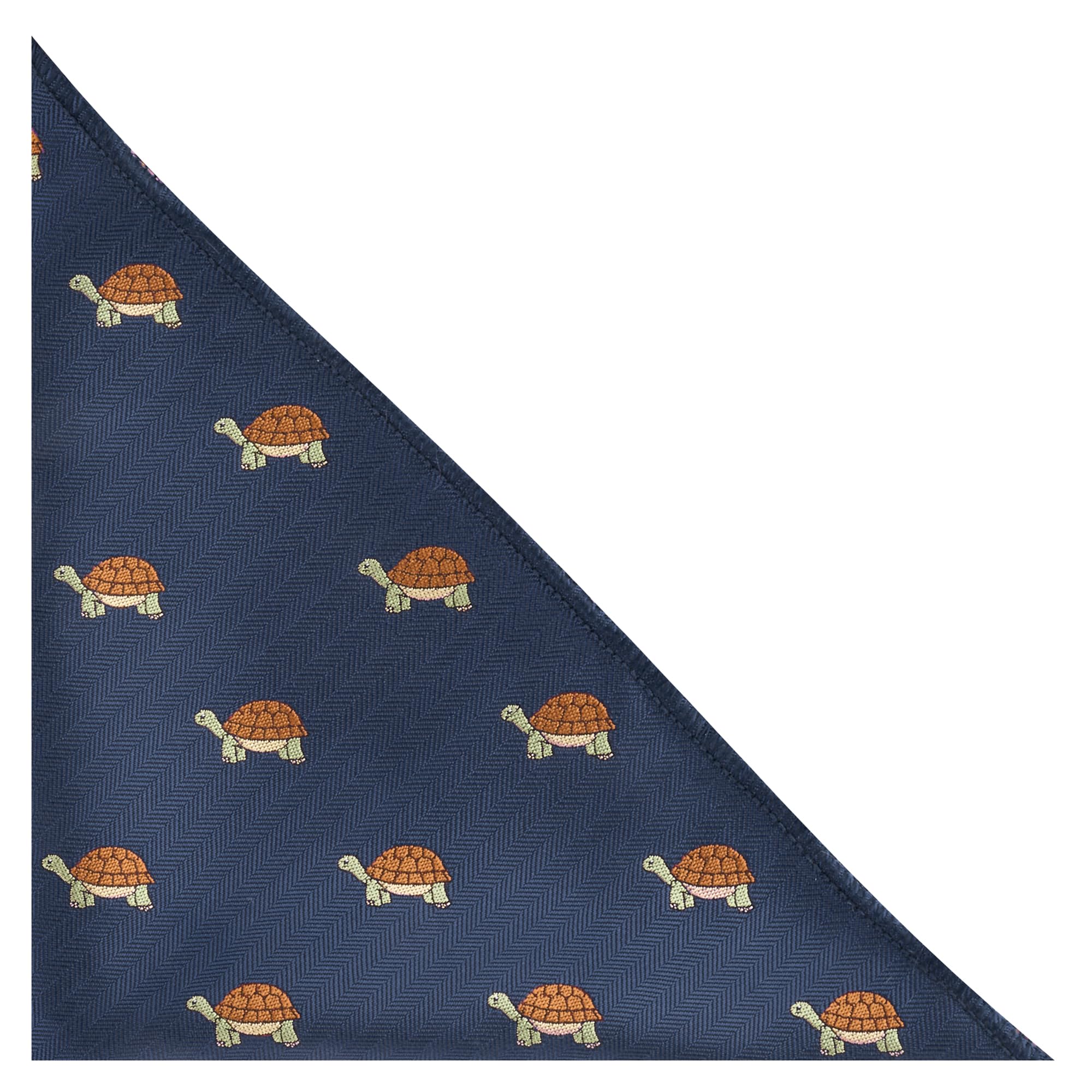King & Priory Tortoise Navy Blue Herringbone Embroidered Pocket Square, Handkerchief