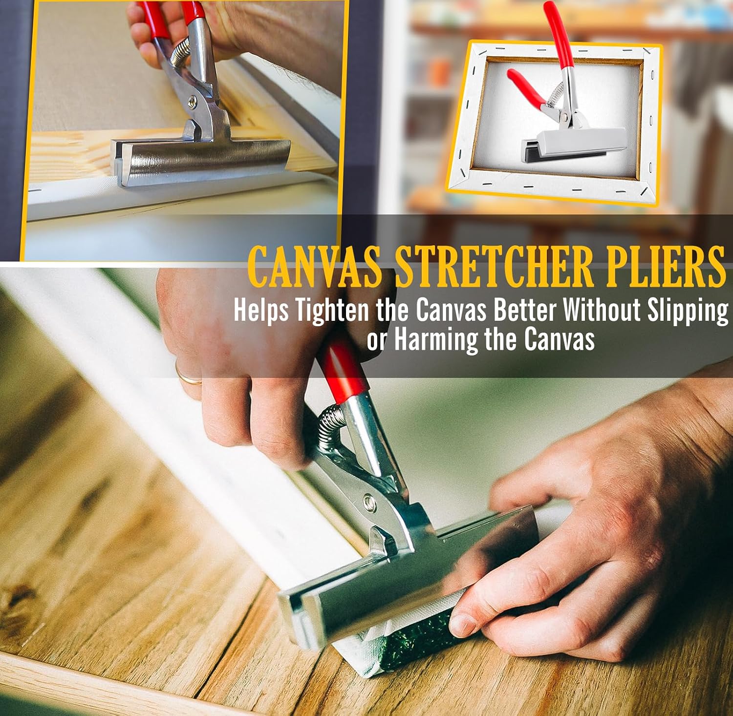 Heavy-Duty Canvas Stretching Pliers with Spring-Loaded Handles, 3-in-1 Upholstery Staple Gun with 1,000 Staples for Oil Painting Canvas Stretching & Framing