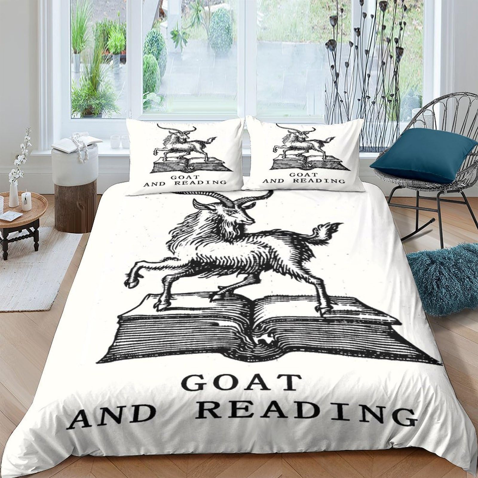 Ctjqhvkz Style-3 3D Printed Goat Book Fitted Sheet Microfiber Non-Slip Animal Reading Bed Cover For Bedroom Guest Dorm Decor Washable Single（135X200cm）