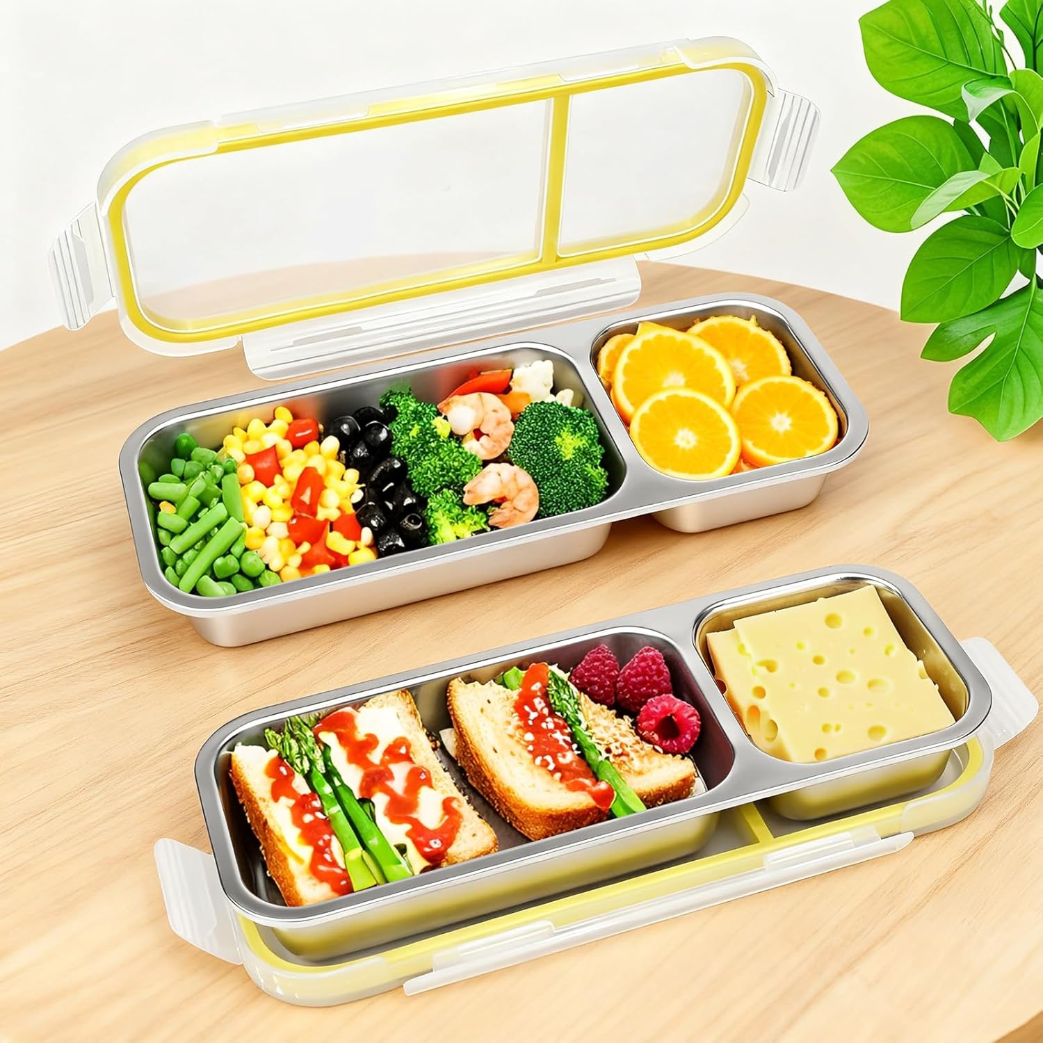 Stainless Steel Snack Containers with Lids, 2 Compartment Snackle Box Airtight Leakproof, Reusable Bento Box Food Storage Containers for Lunch Travel Picnics Office - Image 8
