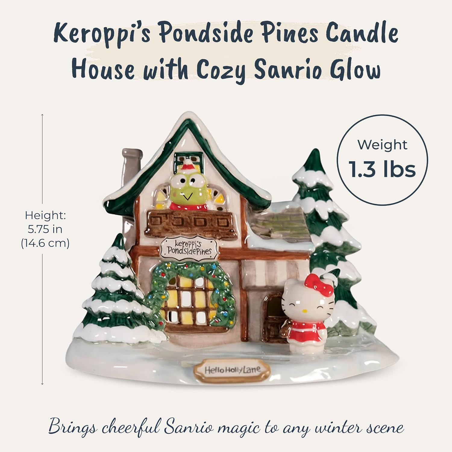 Blue Sky Clayworks Keroppi’s Pondside Pines Candle House, 7.5" L x 6.125" W x 5.75" H, Woodland Window Glow