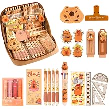 Capybara Pencil Case, 18Pcs Capybara Stationery Set, Cute Pencil Case with Pens Ballpoint Pens Highlighter Rulers Eraser Brooch and Clips for Kids Students Back to School