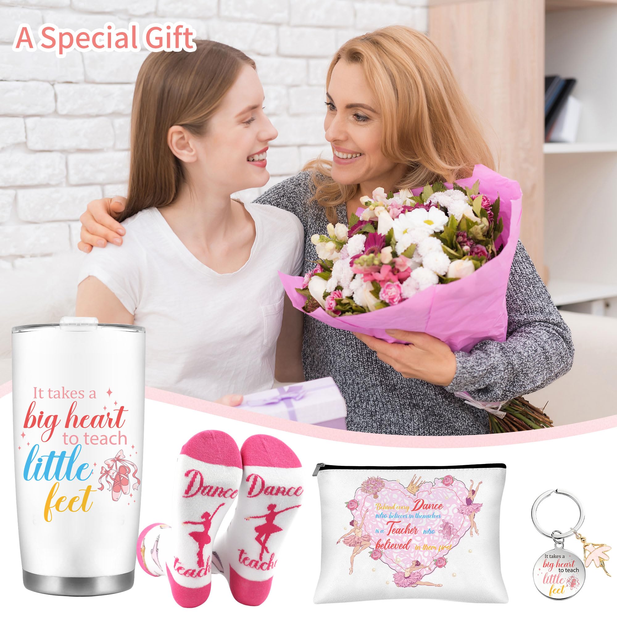 CRASHOT Dance Teacher Appreciation Gifts for Women, Ballet Teacher Gift Set Includes 20 oz Travel Tumbler, Cosmetic Makeup Bag, Socks and Keychain, Dancer Birthday Present
