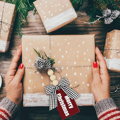 Miniatura 6 de Etiqueta con nombre para calcetín de Navidad, etiquetas de madera personalizadas, en blanco, rústicas, para casa de campo, con cuentas de madera y